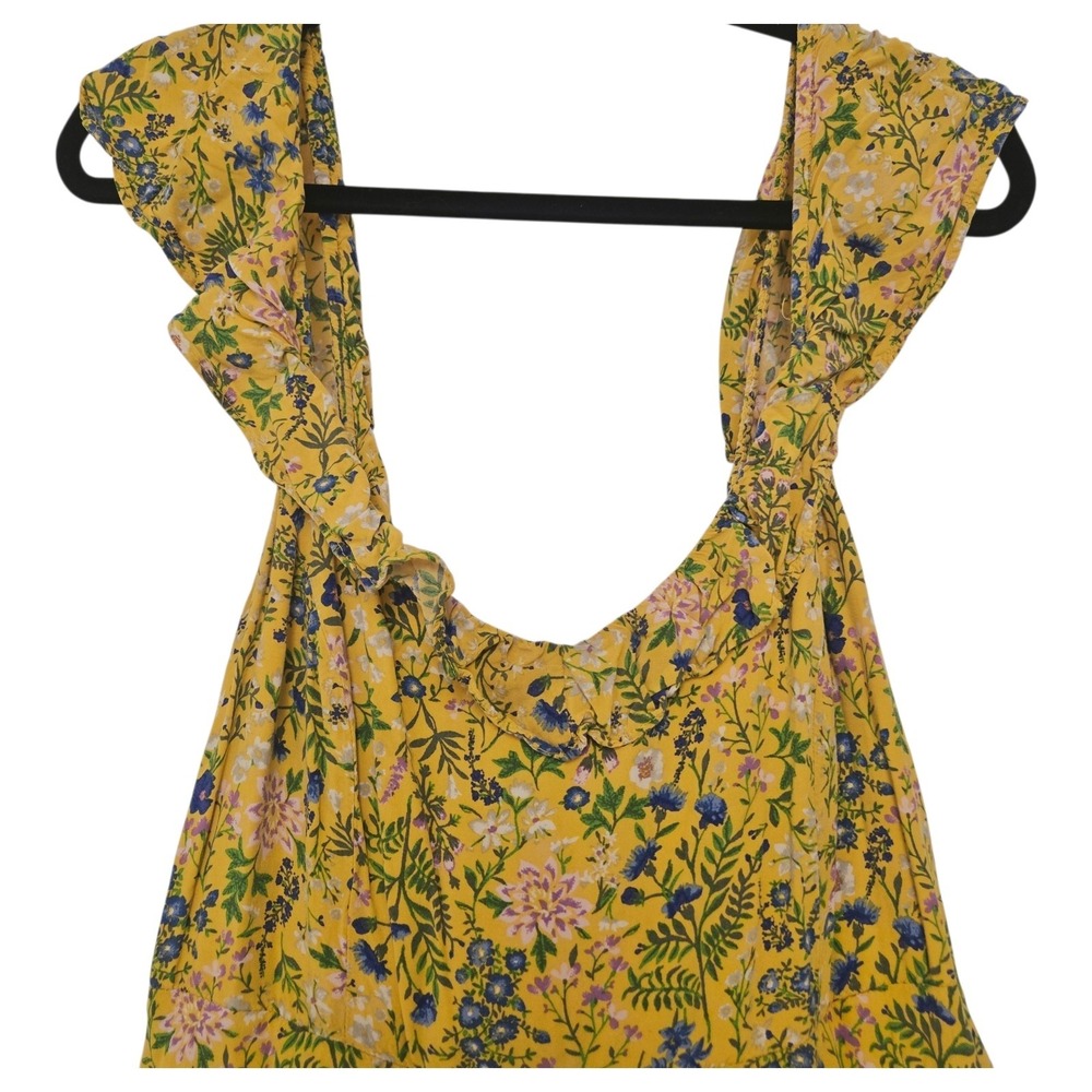 Old Navy Yellow Floral Ruffle Strap Smocked Back Cami Dress L Cottagecore Summer